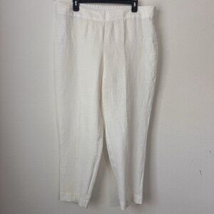 Eileen Fisher White 100% Linen Pants Women's Large Beach Minimalist Lagenlook